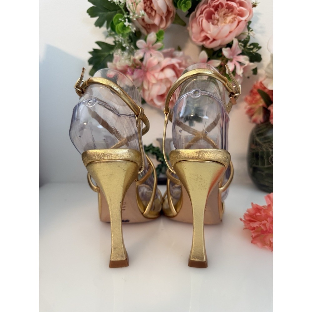 Schutz Womens Lovi Metallic Gold Tone Leather Strappy 4.5" Square Heels Sz 7.5B - Picture 7 of 16